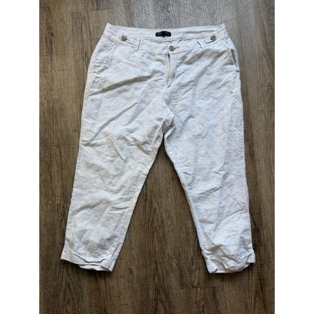 Banana Republic Linen Cotton Beige Cropped Pants Size 14 Relaxed Cuffed Trousers